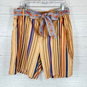 NWT Soft Surroundings 1x Linen women orange blue striped shorts tie belt plus